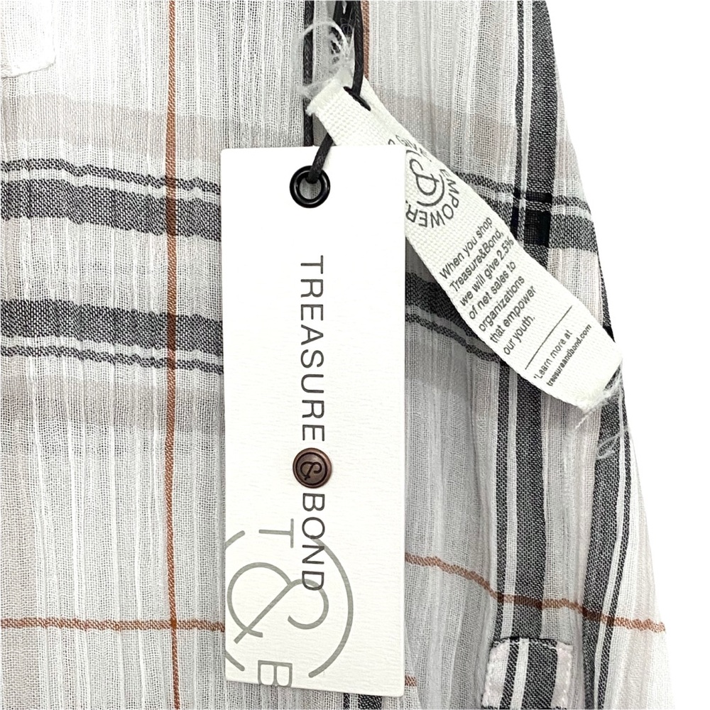 NEW TREASURE & BOND Nordstrom Semi Sheer Boyfriend Fit White Renee Plaid Shirt - Picture 6 of 9